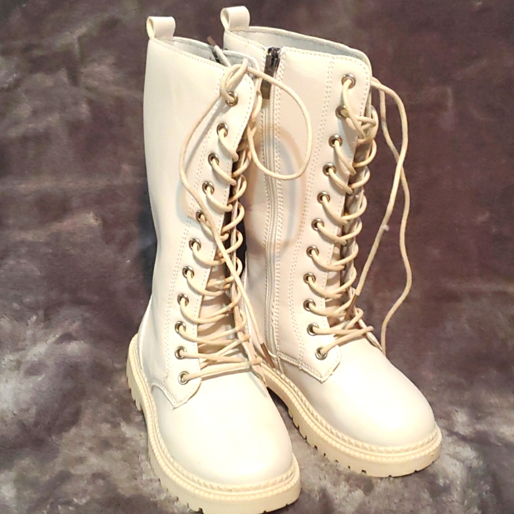 New cream color lace up boots